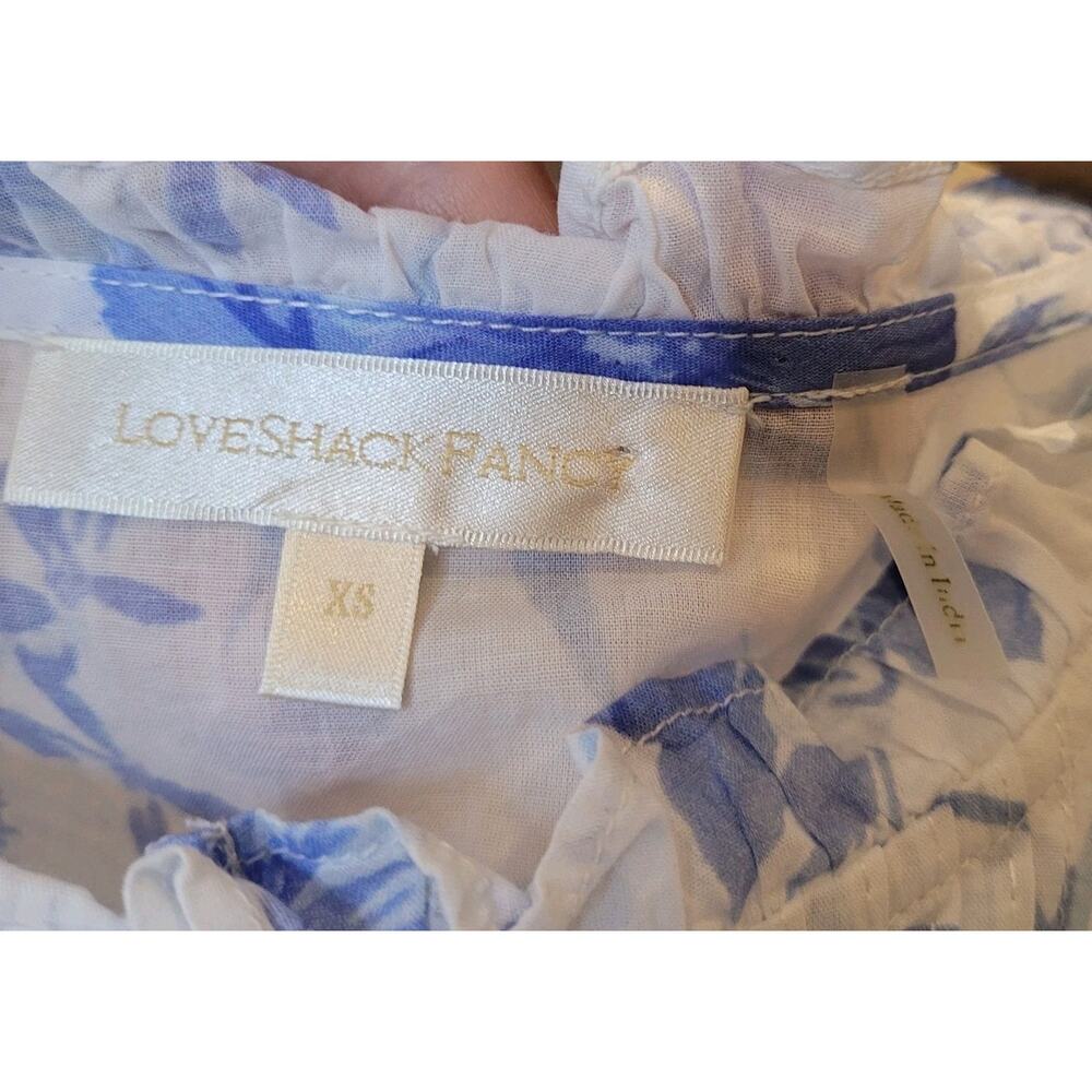 Love Shack Fancy Cotton Floral Blue White ButtonUp Cropped Nora Top XS Boho Chic - Picture 11 of 14